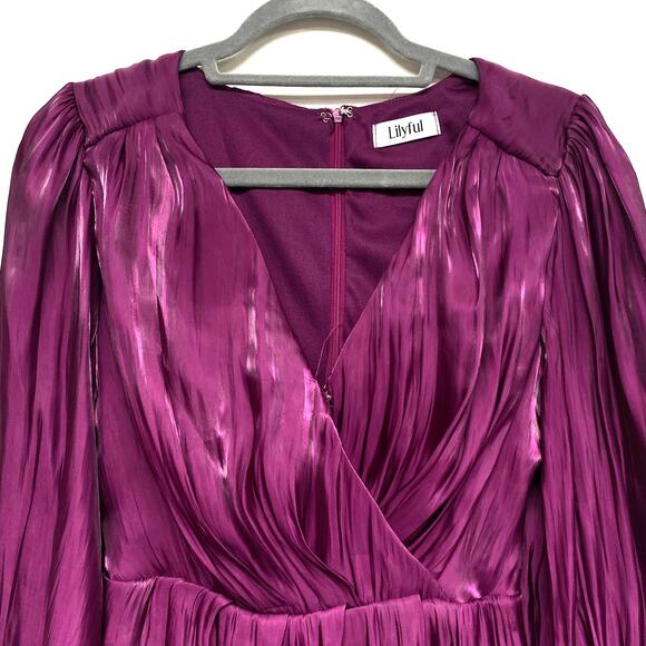 Lilyful Womens Size M Purple Gathered Long Sleeve Wrap Romper - Picture 5 of 7